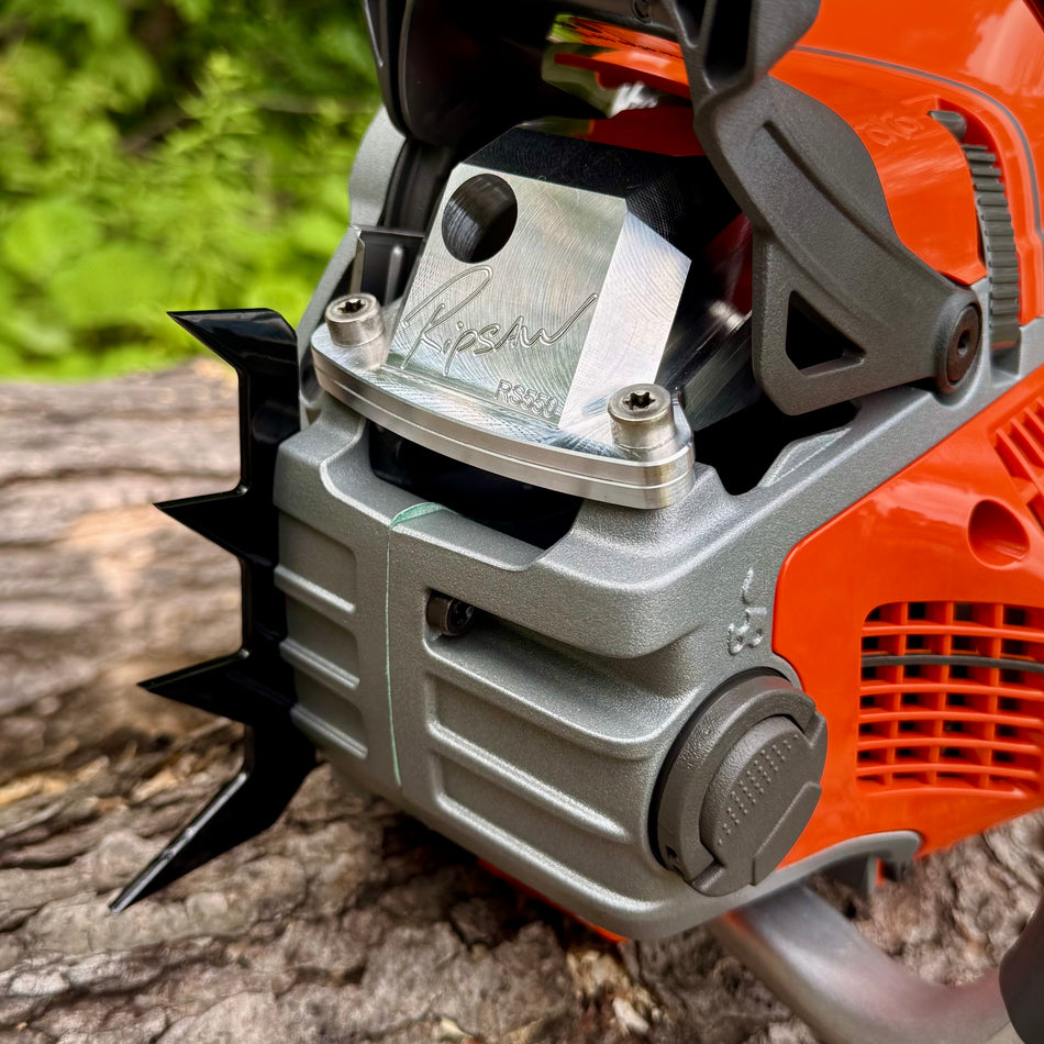 A Ripsaw 4 point felling dog installed on a Husqvarna 550xpg.